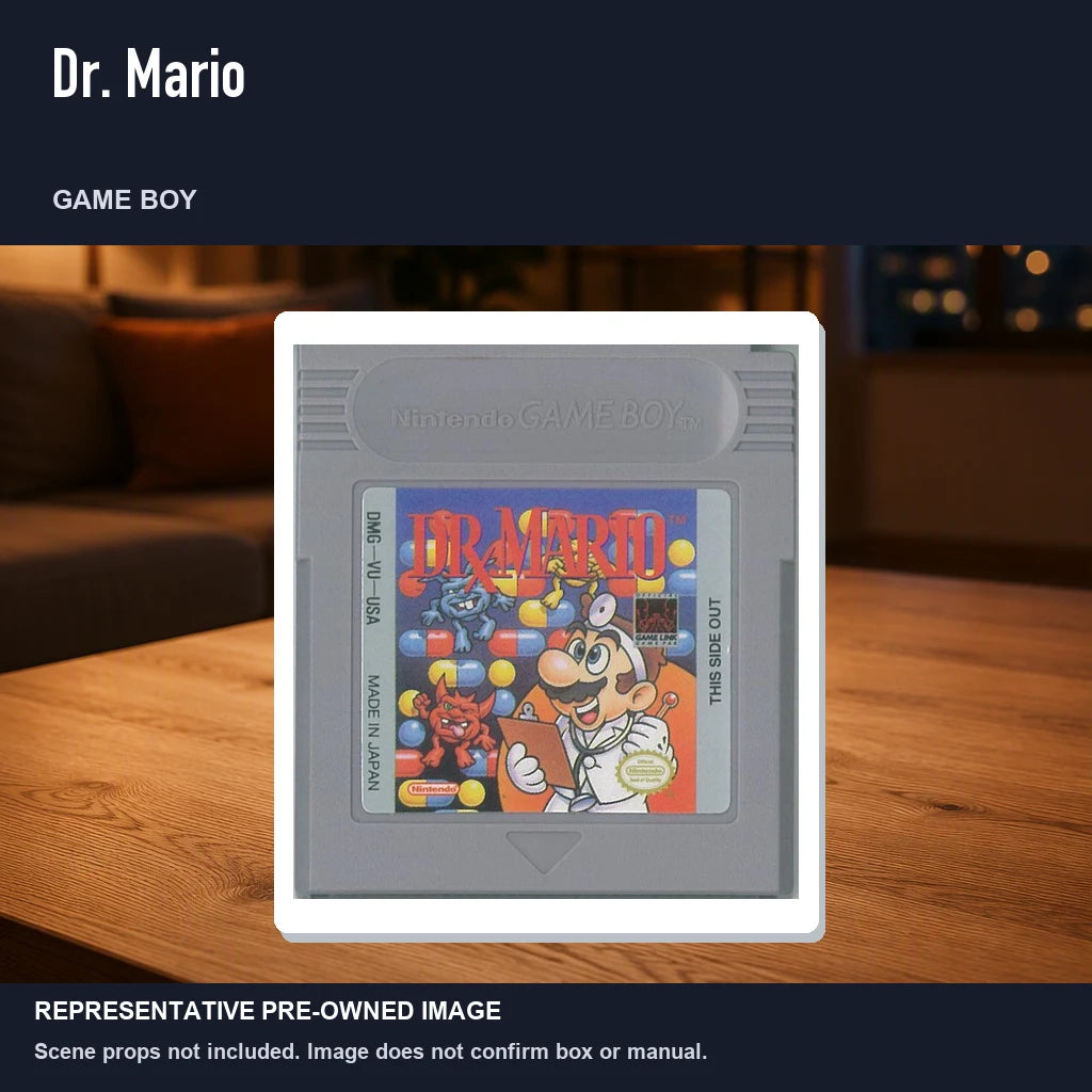 Representative pre-owned Dr. Mario (Game Boy), product image in a styled room scene.