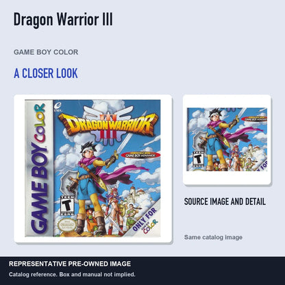 Representative pre-owned Dragon Warrior III (Game Boy Color), full image with detail inset.