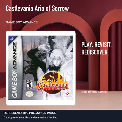 Representative pre-owned Castlevania Aria of Sorrow (Game Boy Advance), red retro product layout.
