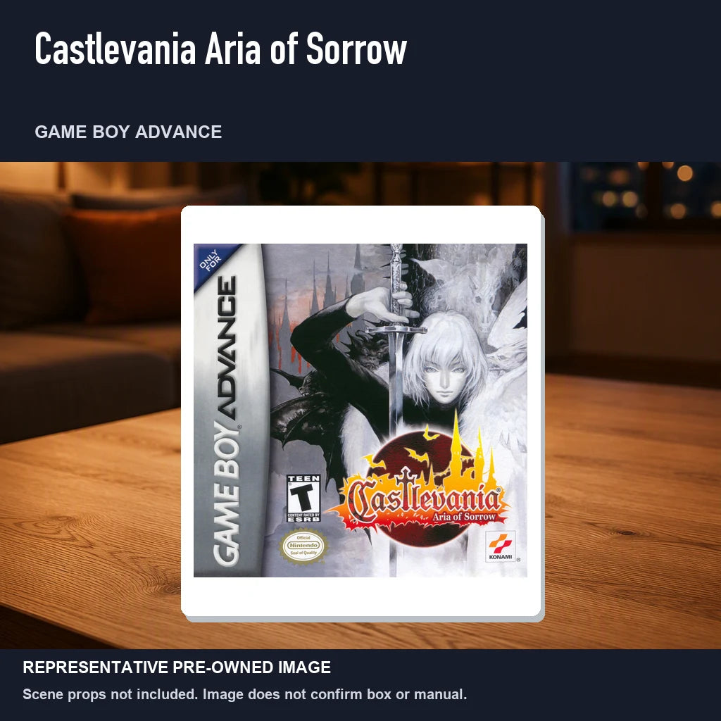 Representative pre-owned Castlevania Aria of Sorrow (Game Boy Advance), product image in a styled room scene.