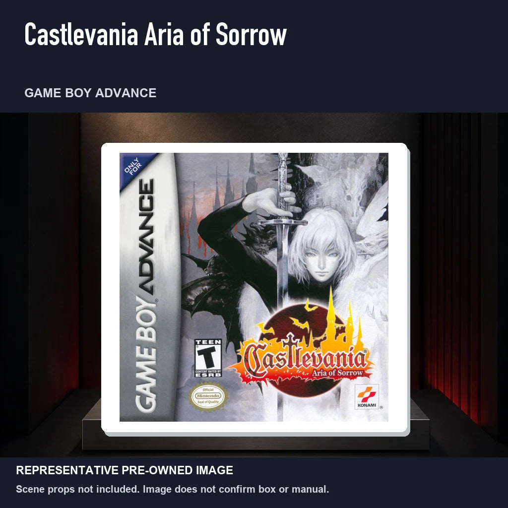 Representative pre-owned Castlevania Aria of Sorrow (Game Boy Advance), product image on a display panel.