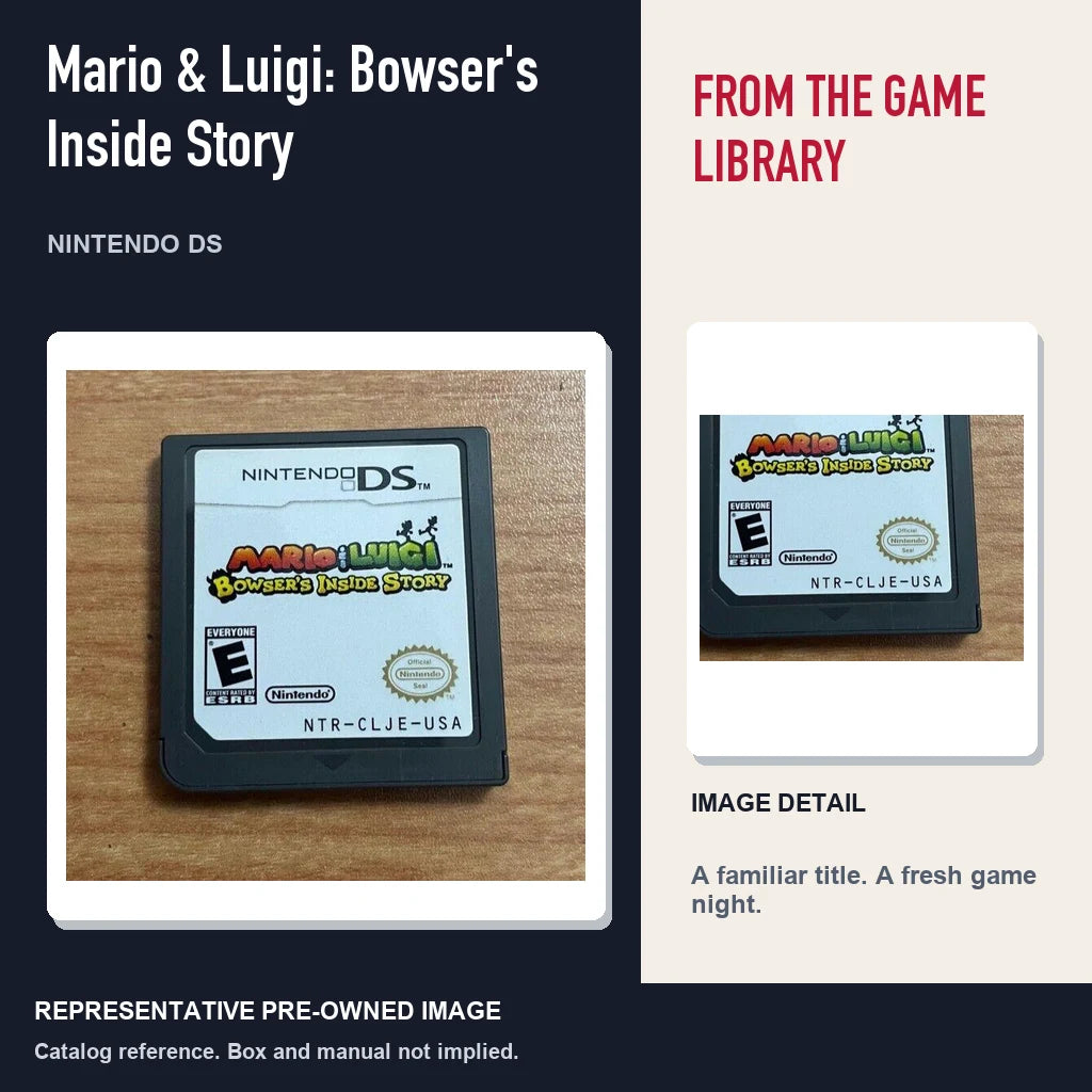 Representative pre-owned Mario & Luigi: Bowser's Inside Story (Nintendo DS), editorial image and detail.