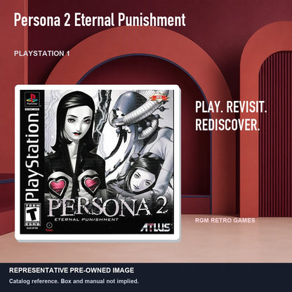 Representative pre-owned Persona 2 Eternal Punishment (PlayStation 1), red retro product layout.