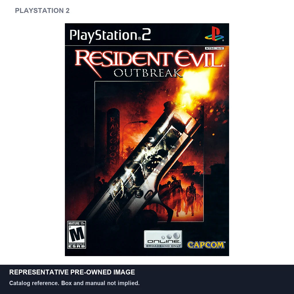 Representative pre-owned Resident Evil Outbreak (PlayStation 2), white product reference.