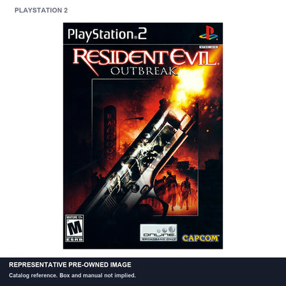 Representative pre-owned Resident Evil Outbreak (PlayStation 2), white product reference.