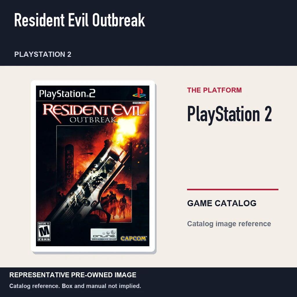 Representative pre-owned Resident Evil Outbreak (PlayStation 2), platform product layout.