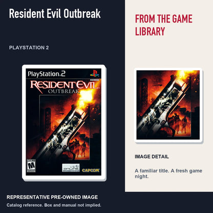 Representative pre-owned Resident Evil Outbreak (PlayStation 2), editorial image and detail.