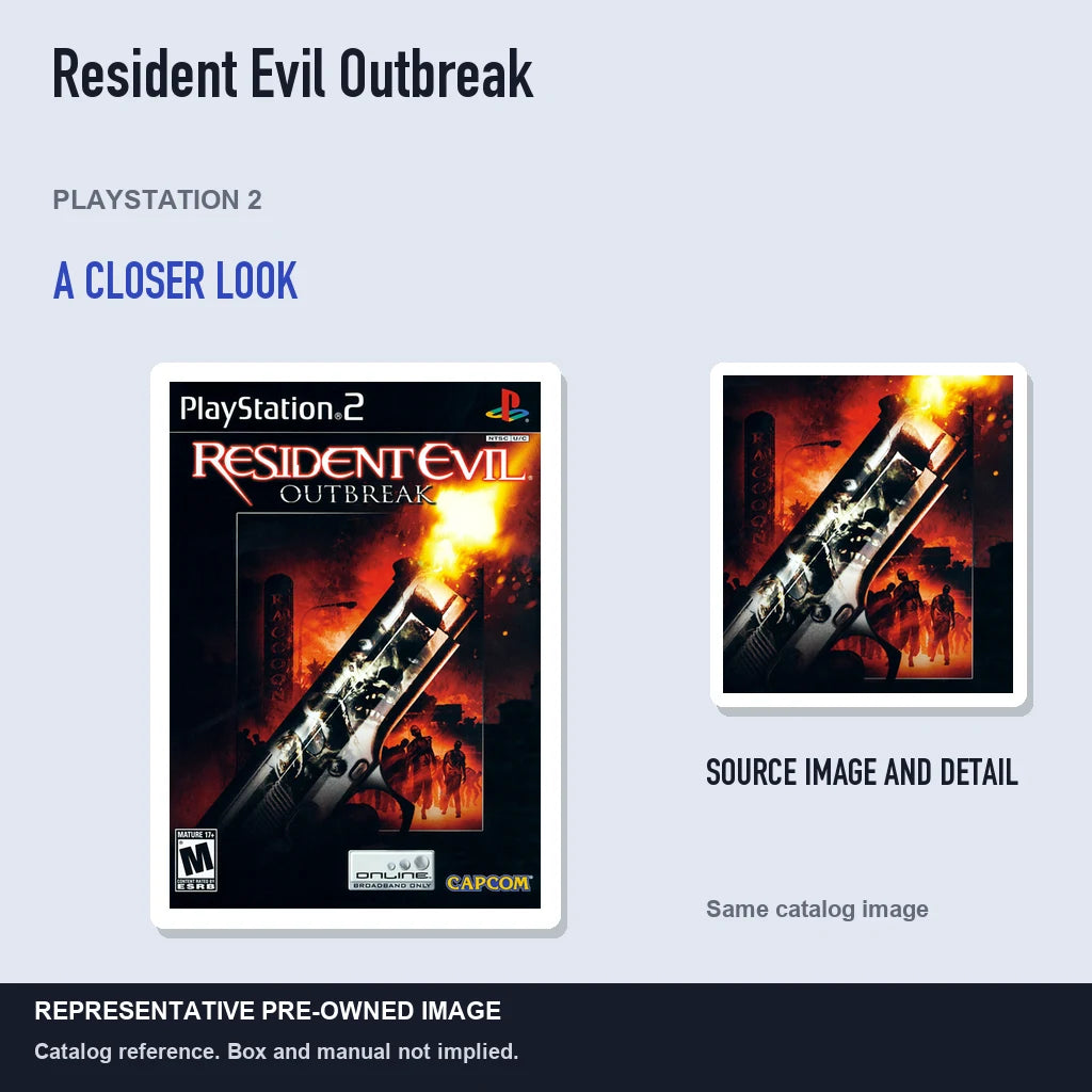 Representative pre-owned Resident Evil Outbreak (PlayStation 2), full image with detail inset.