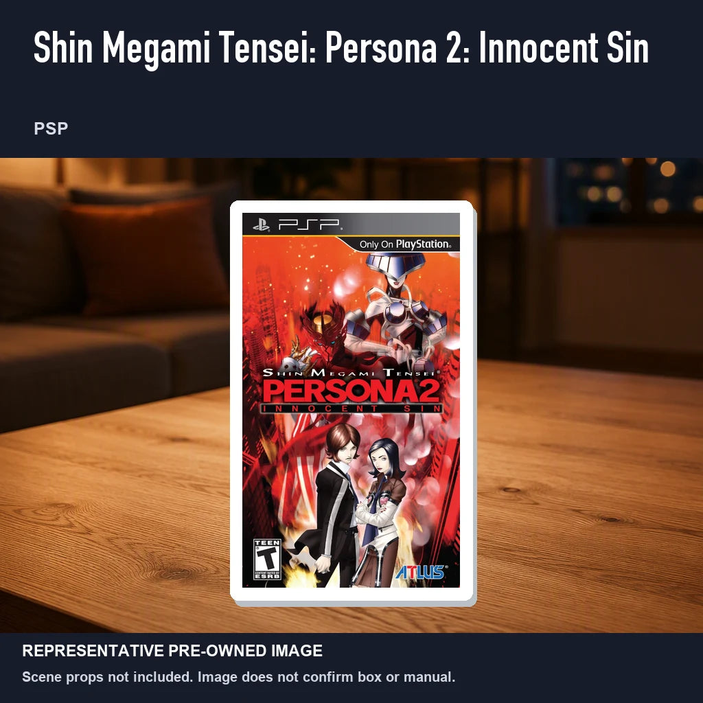 Representative pre-owned Shin Megami Tensei: Persona 2: Innocent Sin (PSP), product image in a styled room scene.