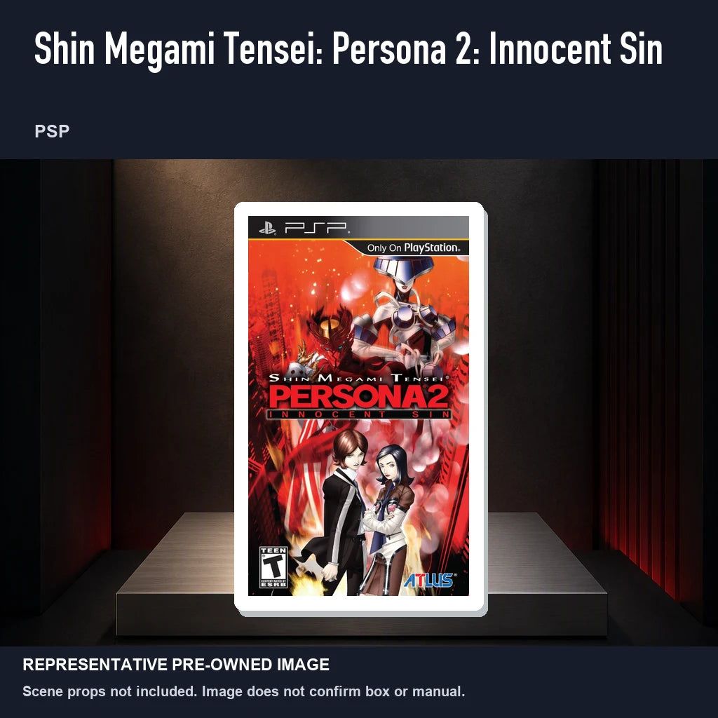 Representative pre-owned Shin Megami Tensei: Persona 2: Innocent Sin (PSP), product image on a display panel.