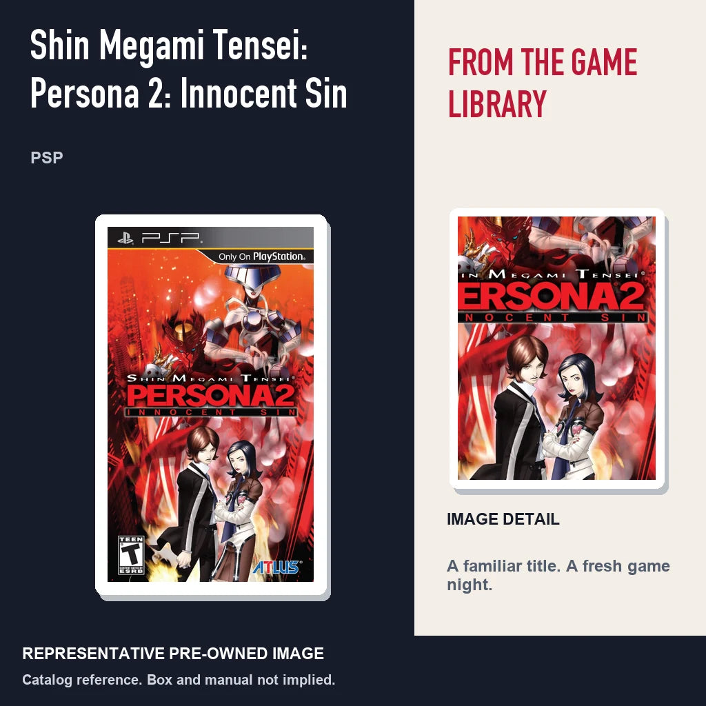 Representative pre-owned Shin Megami Tensei: Persona 2: Innocent Sin (PSP), editorial image and detail.