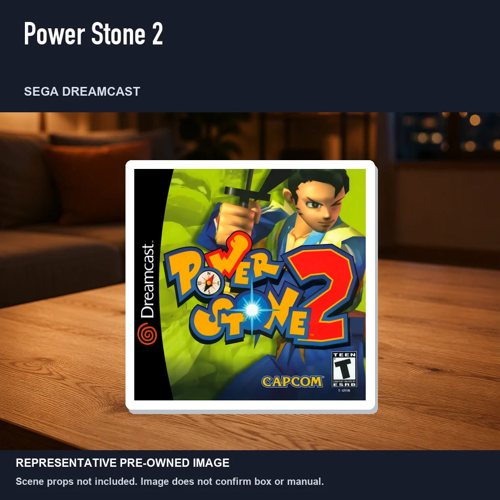 Representative pre-owned Power Stone 2 (Sega Dreamcast), product image in a styled room scene.
