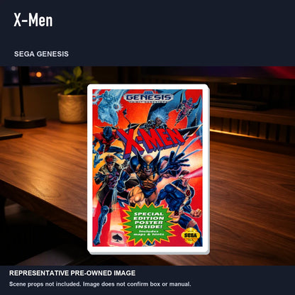 Representative pre-owned X-Men (Sega Genesis), product image in a styled desk scene.