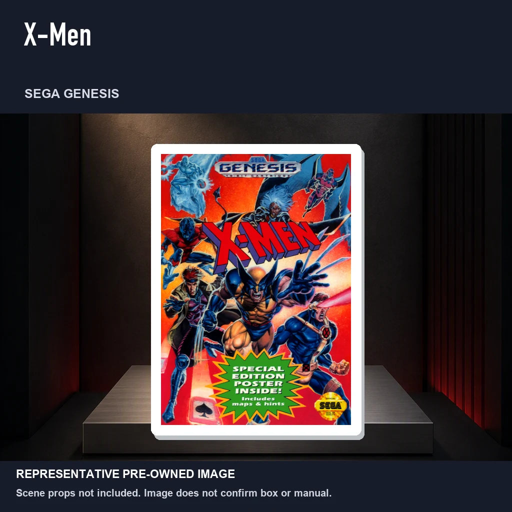 Representative pre-owned X-Men (Sega Genesis), product image on a display panel.