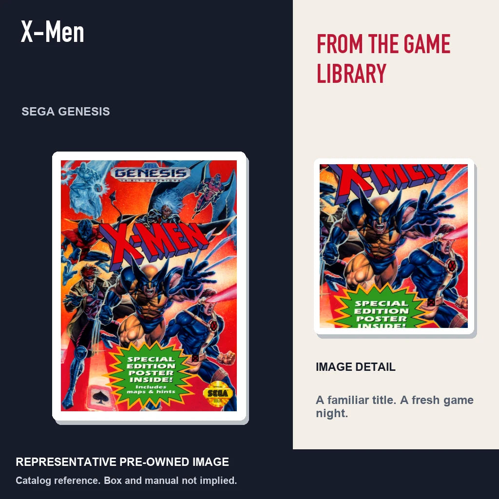Representative pre-owned X-Men (Sega Genesis), editorial image and detail.