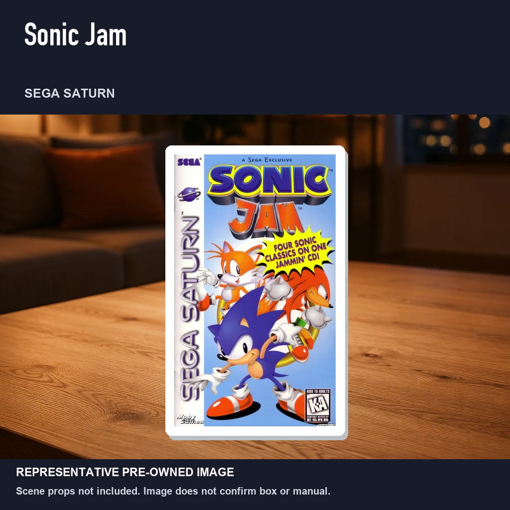 Representative pre-owned Sonic Jam (Sega Saturn), product image in a styled room scene.
