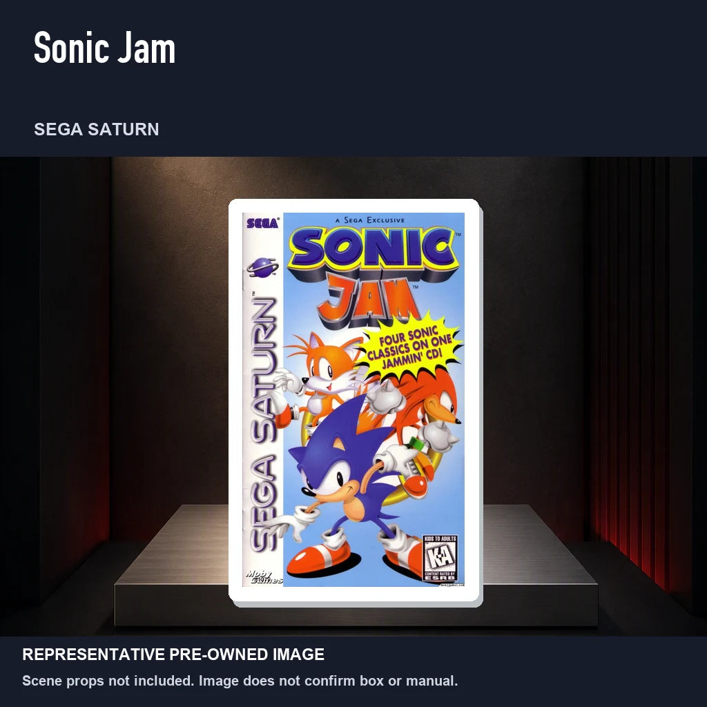 Representative pre-owned Sonic Jam (Sega Saturn), product image on a display panel.