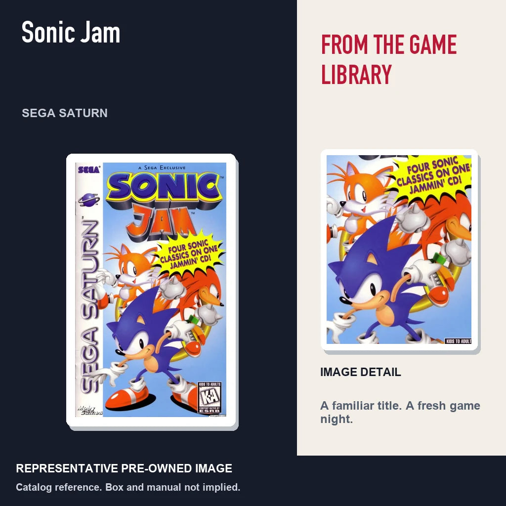 Representative pre-owned Sonic Jam (Sega Saturn), editorial image and detail.
