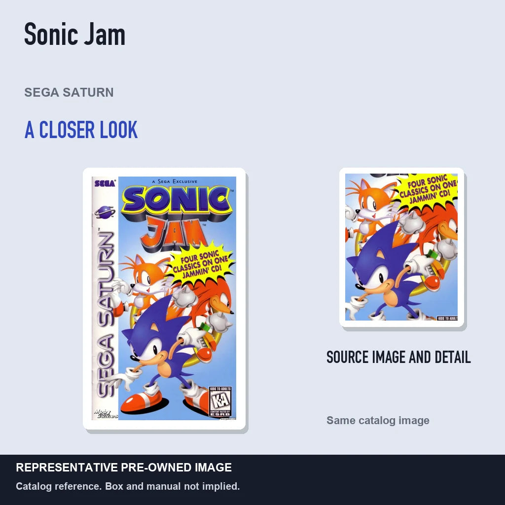 Representative pre-owned Sonic Jam (Sega Saturn), full image with detail inset.