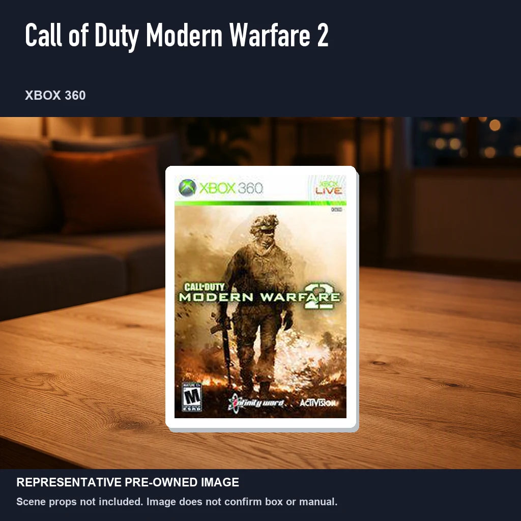 Representative pre-owned Call of Duty Modern Warfare 2 (Xbox 360), product image in a styled room scene.
