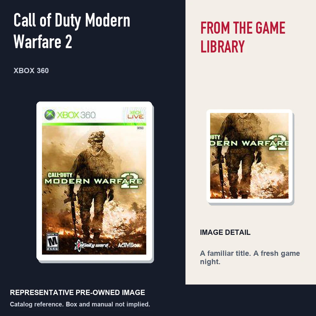 Representative pre-owned Call of Duty Modern Warfare 2 (Xbox 360), editorial image and detail.