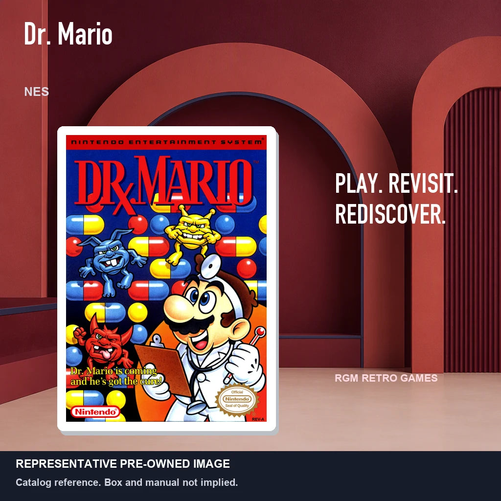 Representative pre-owned Dr. Mario (NES), red retro product layout.
