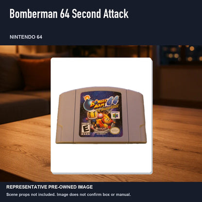Representative pre-owned Bomberman 64 Second Attack (Nintendo 64), product image in a styled room scene.