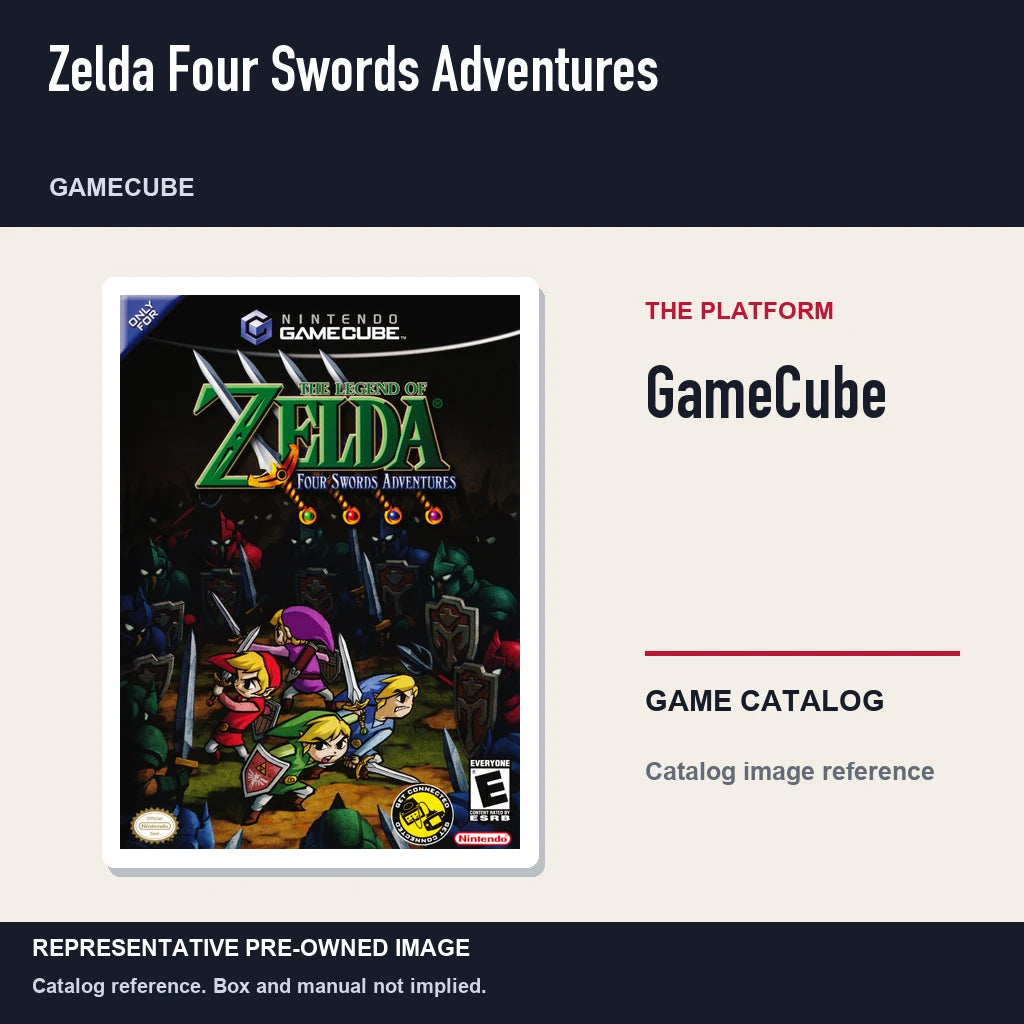 Representative pre-owned Zelda Four Swords Adventures (GameCube), platform product layout.
