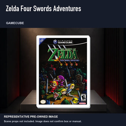 Representative pre-owned Zelda Four Swords Adventures (GameCube), product image on a display panel.