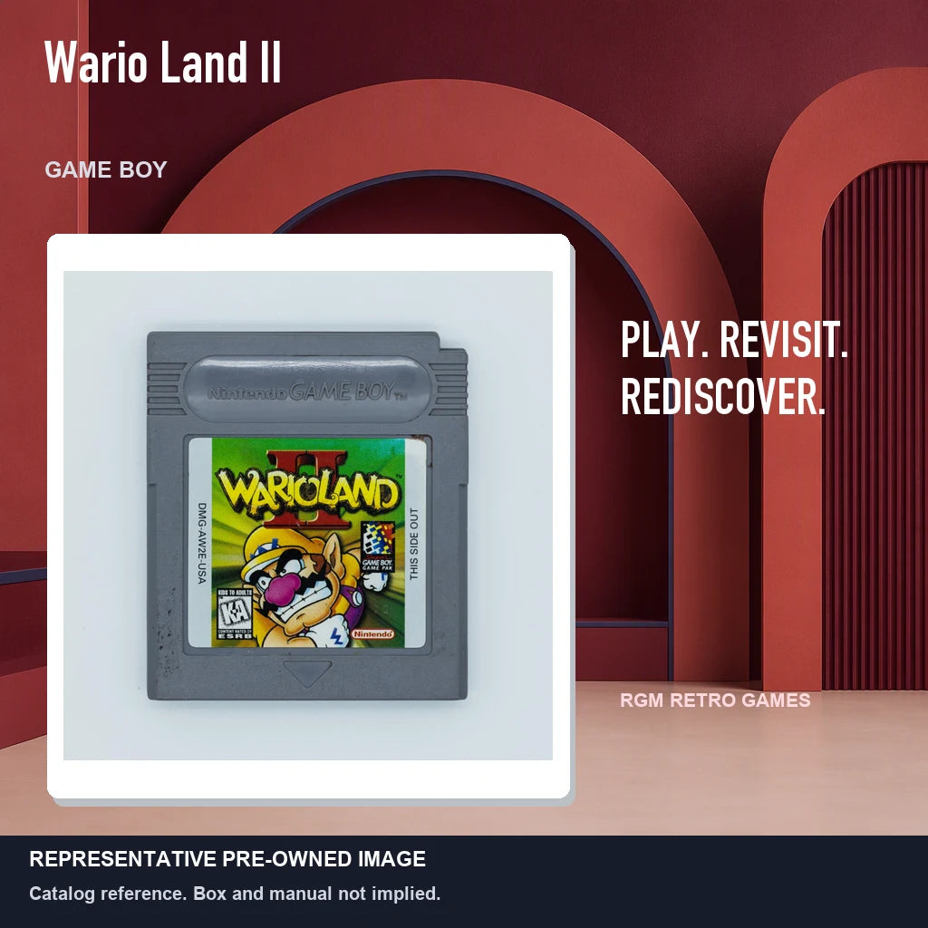Representative pre-owned Wario Land II (Game Boy), red retro product layout.