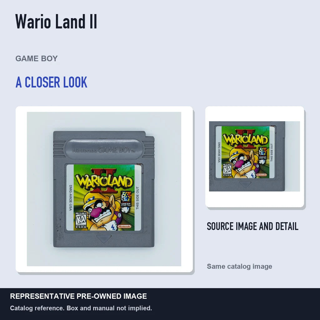 Representative pre-owned Wario Land II (Game Boy), full image with detail inset.