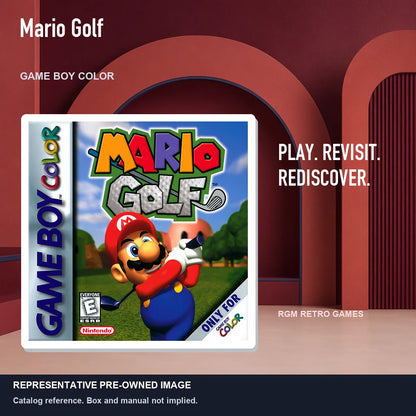 Representative pre-owned Mario Golf (Game Boy Color), red retro product layout.
