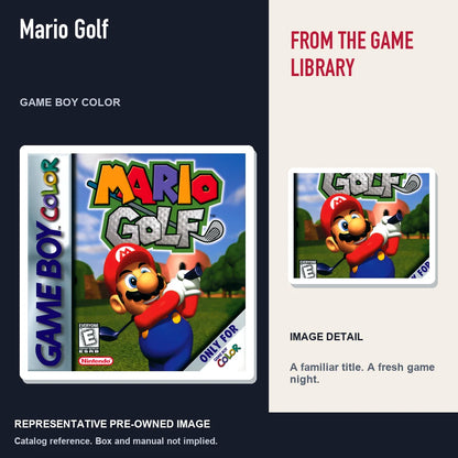 Representative pre-owned Mario Golf (Game Boy Color), editorial image and detail.