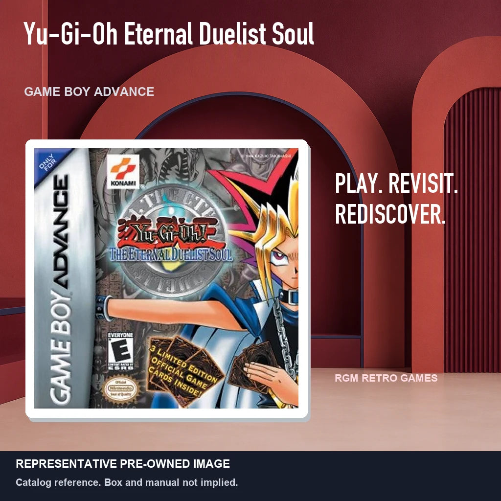 Representative pre-owned Yu-Gi-Oh Eternal Duelist Soul (Game Boy Advance), red retro product layout.
