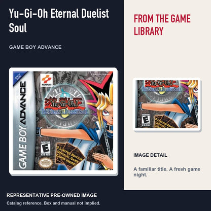 Representative pre-owned Yu-Gi-Oh Eternal Duelist Soul (Game Boy Advance), editorial image and detail.