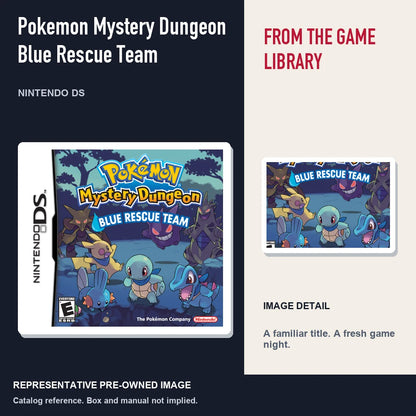 Representative pre-owned Pokemon Mystery Dungeon Blue Rescue Team (Nintendo DS), editorial image and detail.