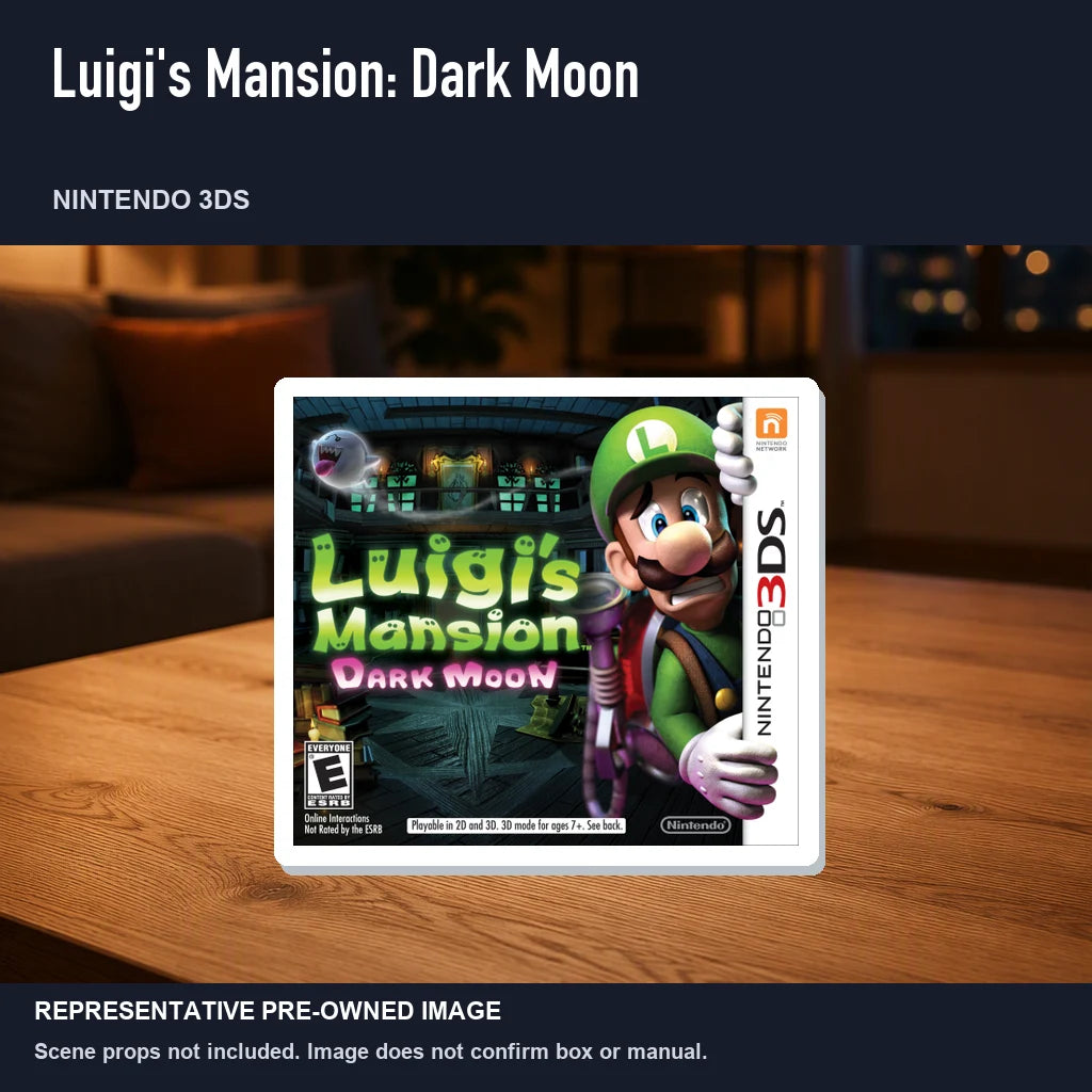 Representative pre-owned Luigi's Mansion: Dark Moon (Nintendo 3DS), product image in a styled room scene.