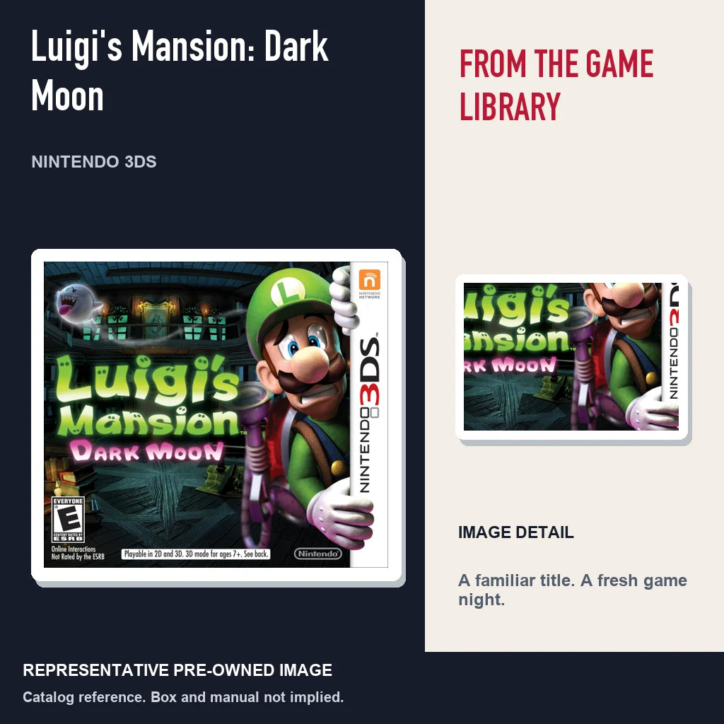 Representative pre-owned Luigi's Mansion: Dark Moon (Nintendo 3DS), editorial image and detail.