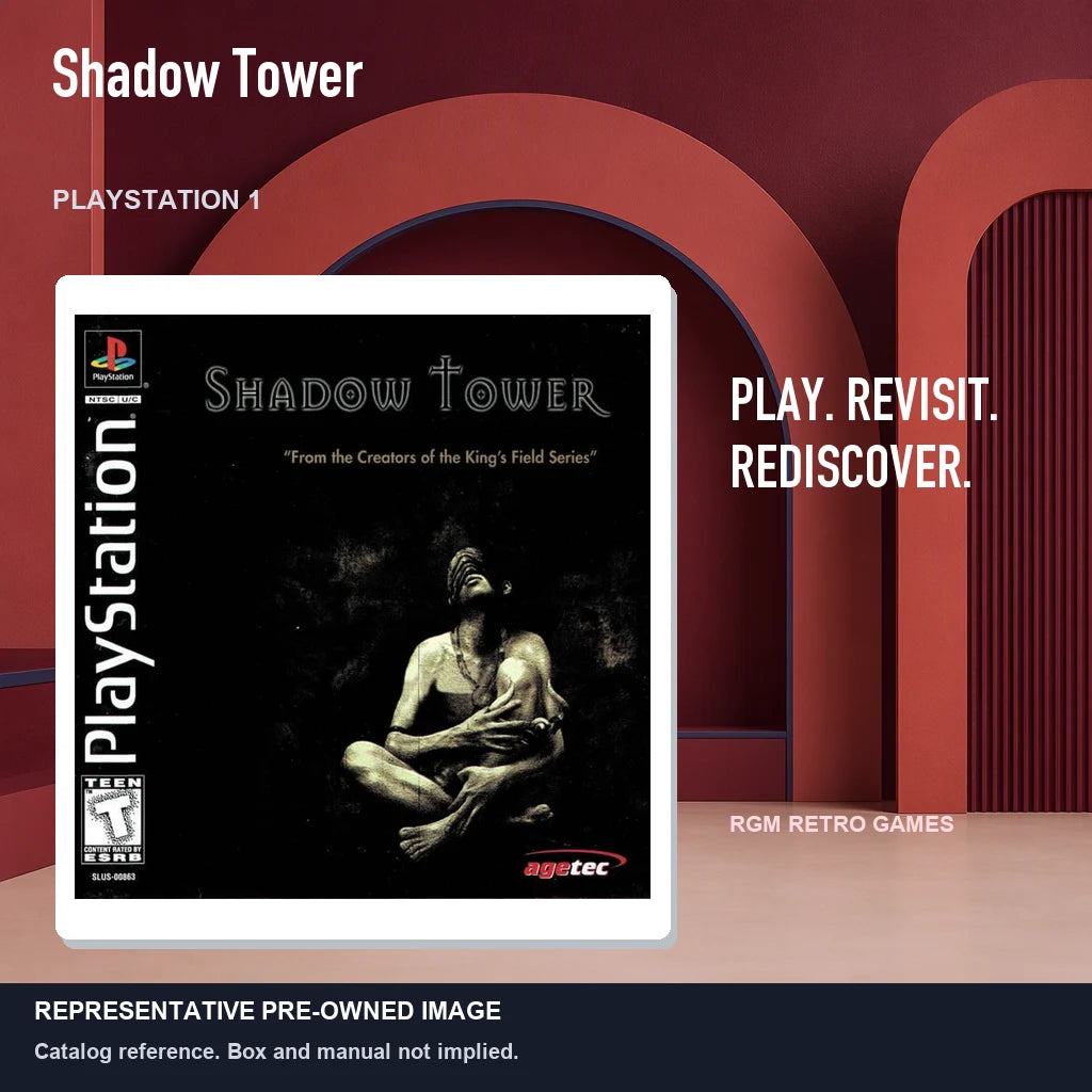 Representative pre-owned Shadow Tower (PlayStation 1), red retro product layout.
