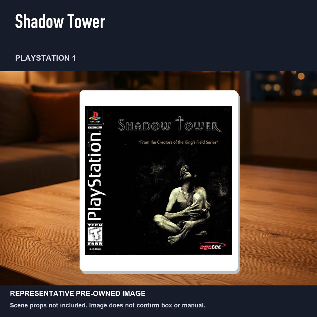 Representative pre-owned Shadow Tower (PlayStation 1), product image in a styled room scene.