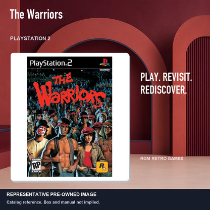 Representative pre-owned The Warriors (PlayStation 2), red retro product layout.
