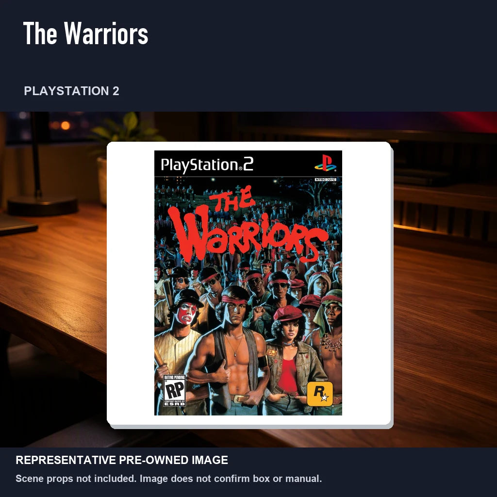 Representative pre-owned The Warriors (PlayStation 2), product image in a styled desk scene.