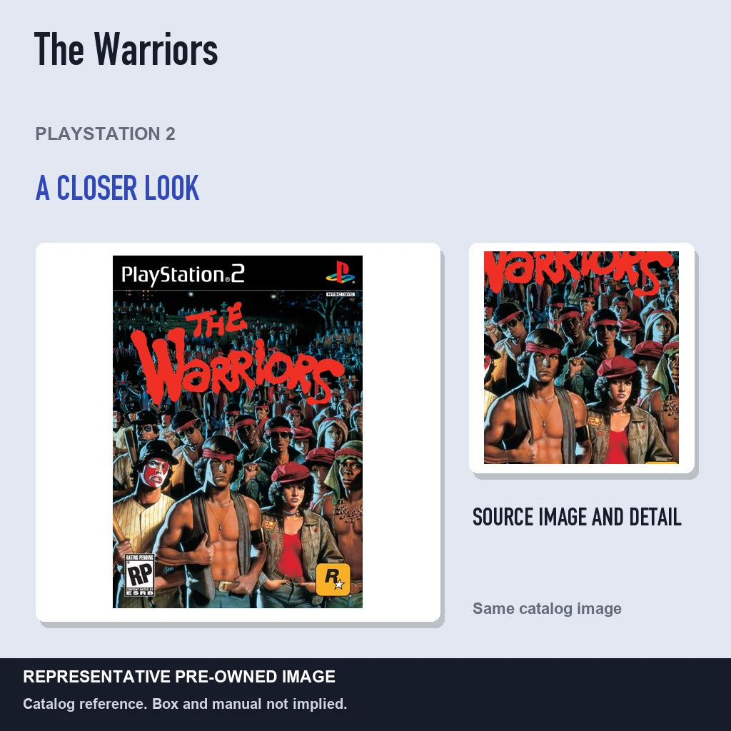 Representative pre-owned The Warriors (PlayStation 2), full image with detail inset.