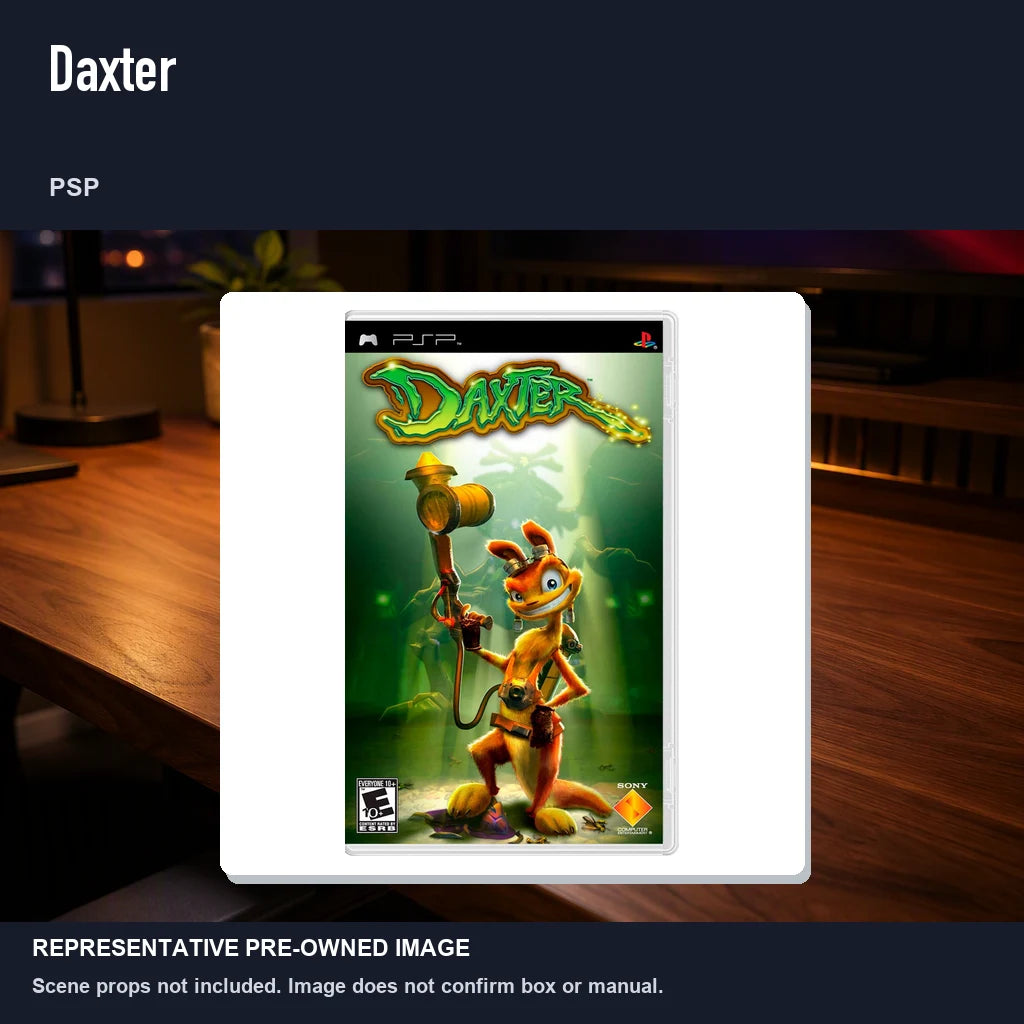 Representative pre-owned Daxter (PSP), product image in a styled desk scene.