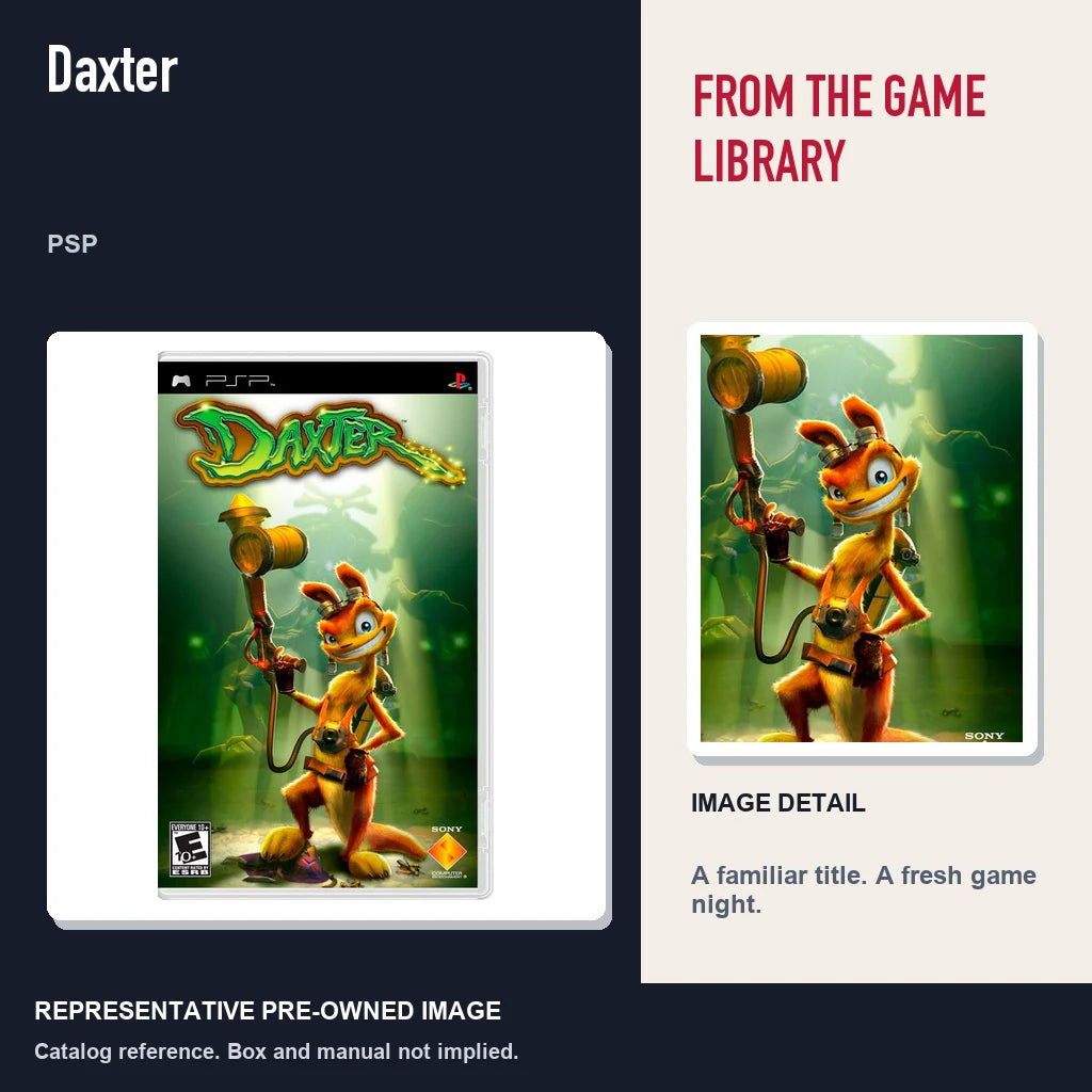 Representative pre-owned Daxter (PSP), editorial image and detail.