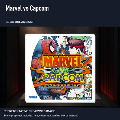 Representative pre-owned Marvel vs Capcom (Sega Dreamcast), product image on a display panel.