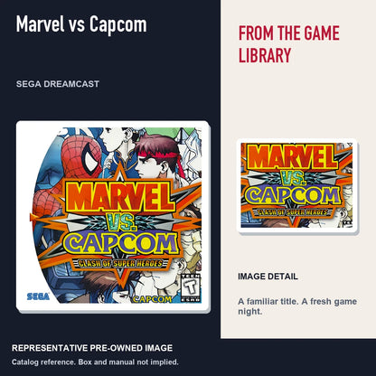 Representative pre-owned Marvel vs Capcom (Sega Dreamcast), editorial image and detail.