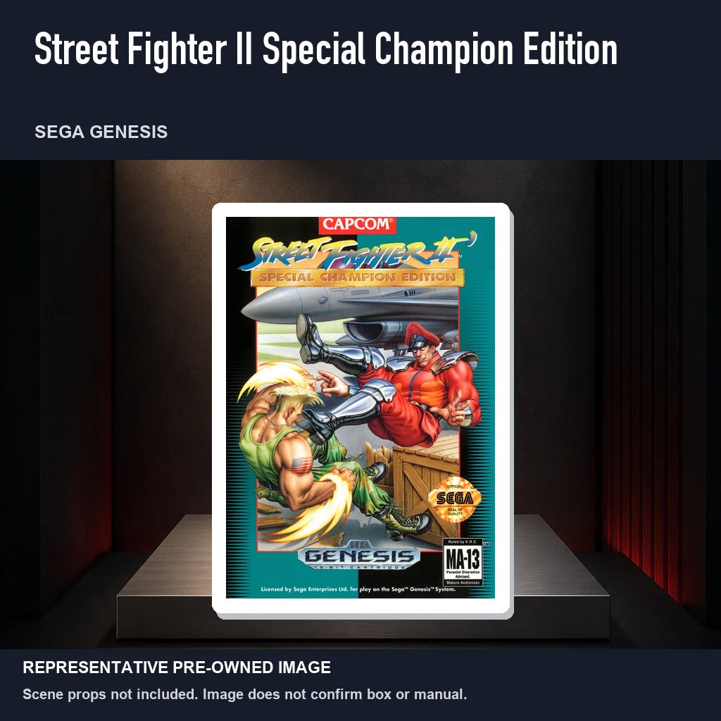 Representative pre-owned Street Fighter II Special Champion Edition (Sega Genesis), product image on a display panel.