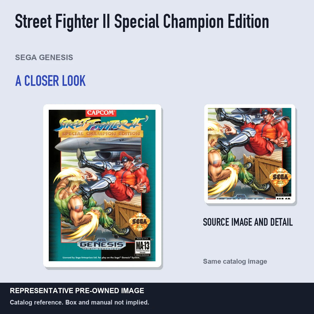 Representative pre-owned Street Fighter II Special Champion Edition (Sega Genesis), full image with detail inset.