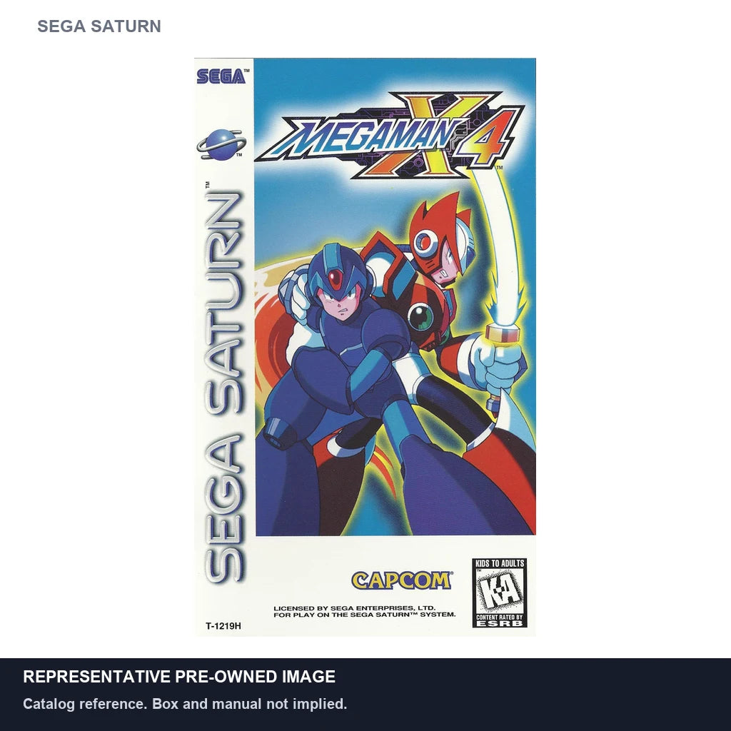 Representative pre-owned Mega Man X4 (Sega Saturn), white product reference.